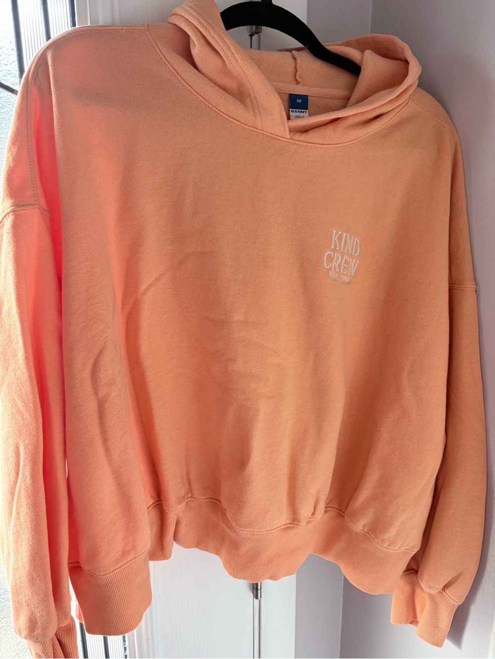 Old Navy Peach Crewneck Hoodie with 'Kind Crew' Embroidery